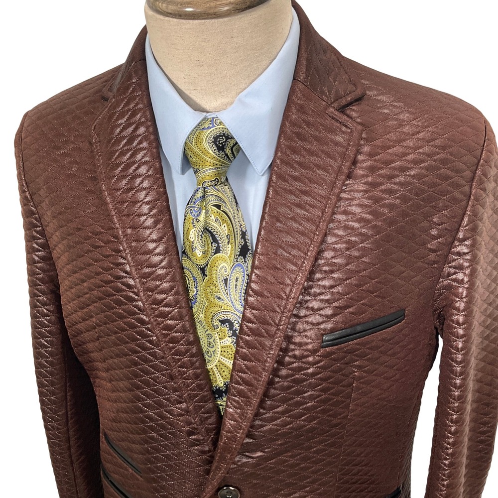 Barabas Blazer Mens 42R Brown Quilted Diamond Formal Luxury‎ Jacket